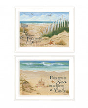 Set Of Two Sand Castle And Footprints 2 White Framed Print Wall Art