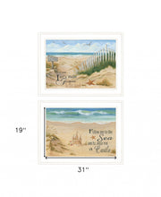 Set Of Two Sand Castle And Footprints 2 White Framed Print Wall Art