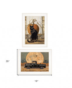 Set Of Two Harvest Moon With A Black Cat And Truck 1 White Framed Print Wall Art - Buy JJ's Stuff