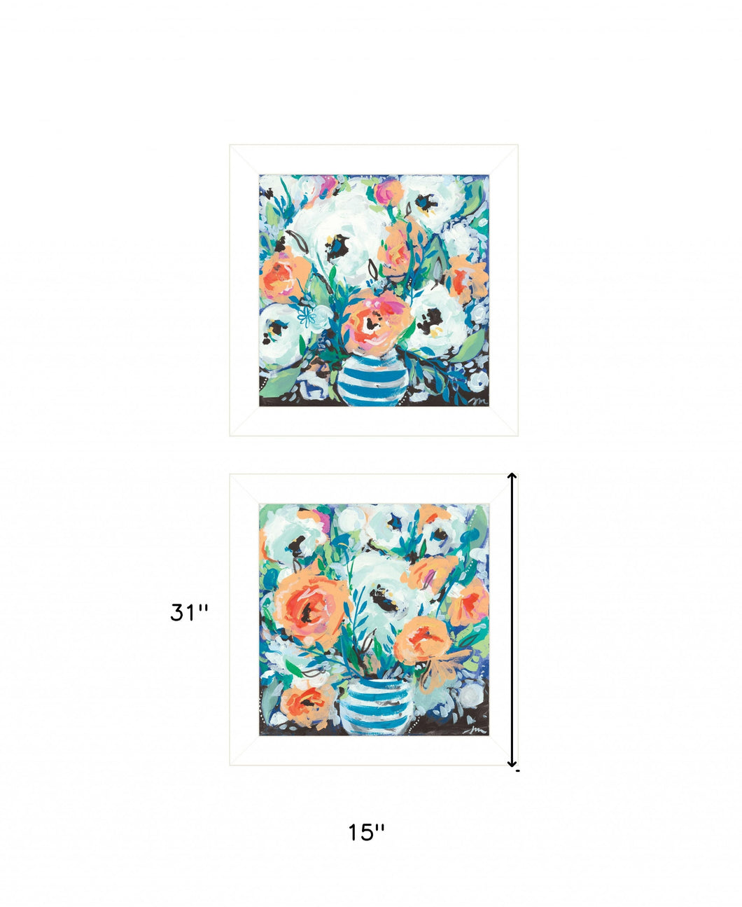 Set Of Two Fancy Floral 1 White Framed Print Wall Art - Buy JJ's Stuff