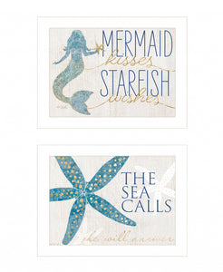 Set Of Two Mermaid Kisses Starfish Wishes 1 White Framed Print Wall Art