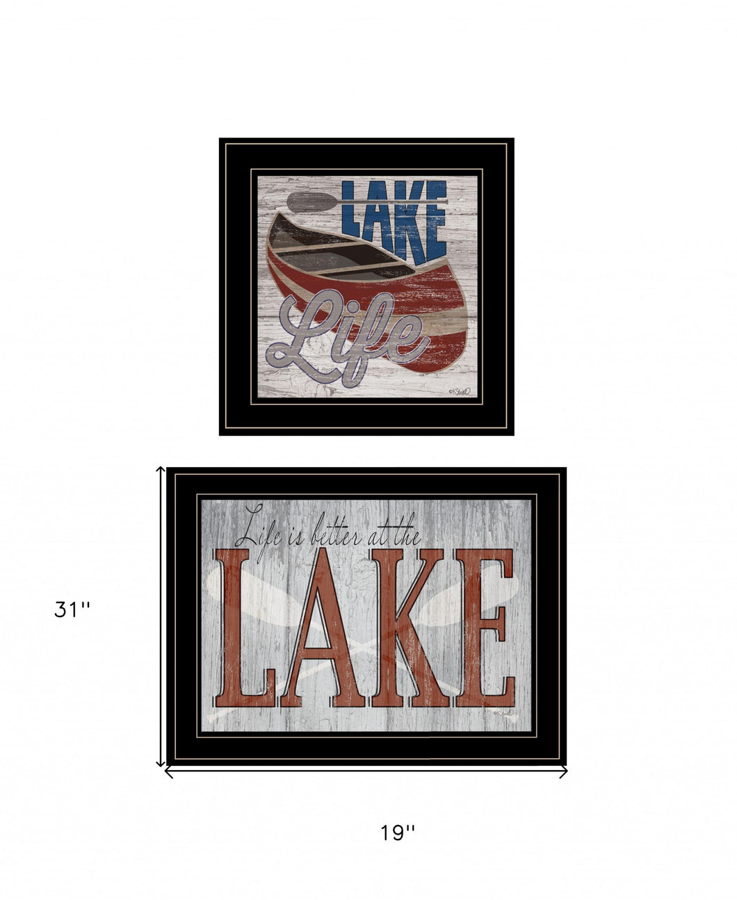 Set Of Two Lake Life Is Better 2 Black Framed Print Wall Art