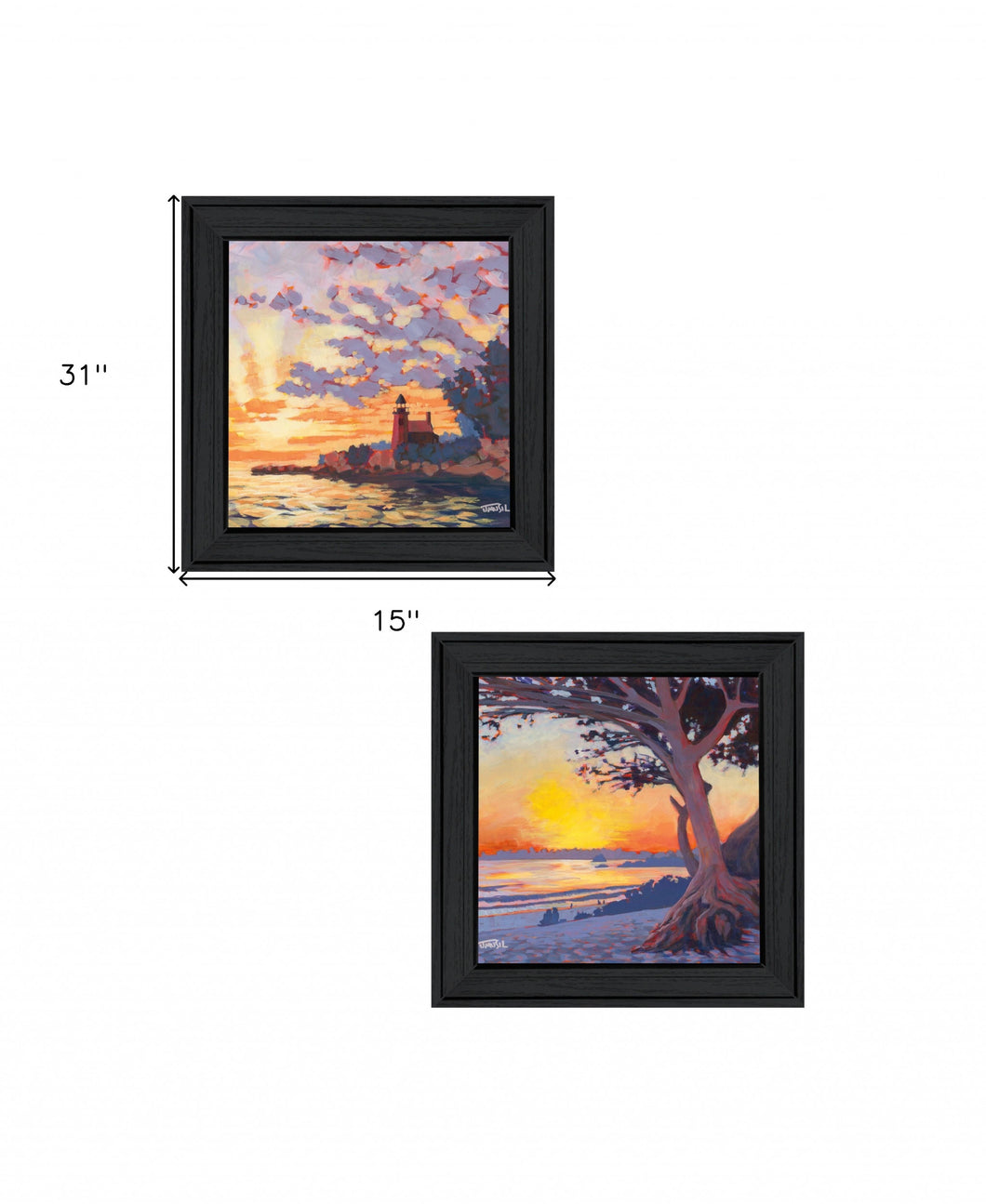 Set Of Two Carmel Beach And Lighthouse 2 Black Framed Print Wall Art - Buy JJ's Stuff