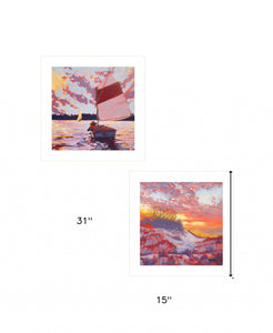 Set Of Two Jones Beach And Sailboat 1 White Framed Print Wall Art