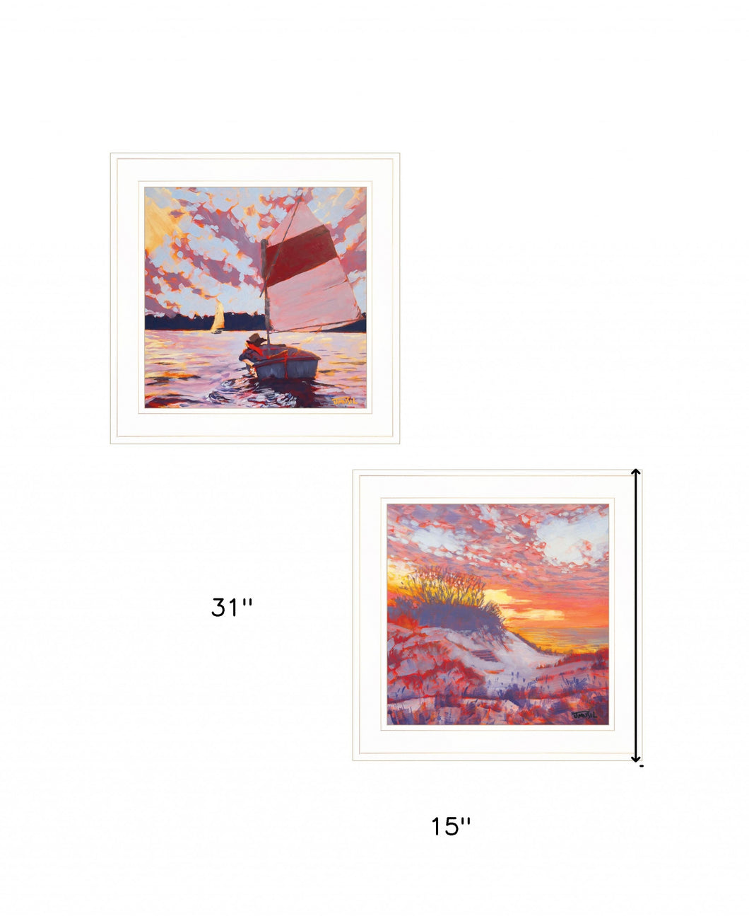 Set Of Two Jones Beach And Sailboat 2 White Framed Print Wall Art