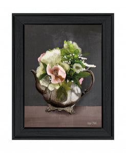 Vintage Floral Tea Pot 1 Black Framed Print Wall Art