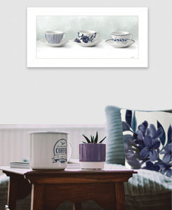 Cups & Saucers 1 White Framed Print Wall Art - Buy JJ's Stuff