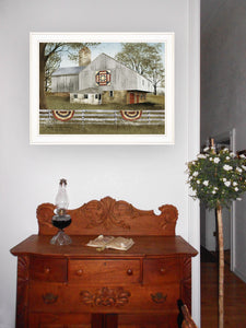 American Star Quilt Block Barn 3 White Framed Print Wall Art - Buy JJ's Stuff