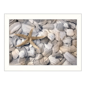 Starfish And Seashell 2 White Framed Print Wall Art