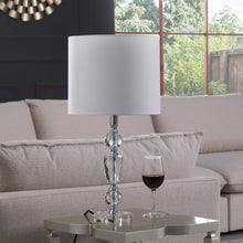 24" Clear Cut Faux Crystal Glam Table Lamp With White Classic Drum Shade