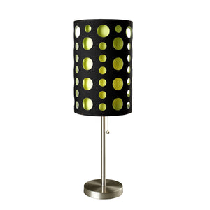 33" Silver Metal Mod Table Lamp With Black And Green Drum Shade