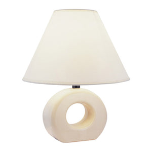 12" Beige Ceramic Bedside Table Lamp With White Empire Shade