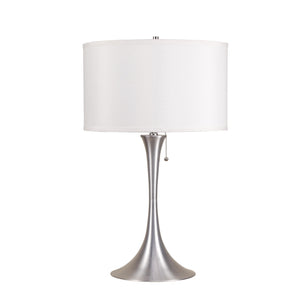 28" Silver Metal Bedside Table Lamp With White Shade