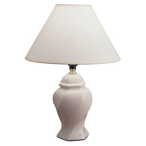 13" White Ceramic Bedside Table Lamp With Off-White Shade
