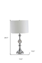 30" Silver Metal Bedside Table Lamp With White Classic Drum Shade