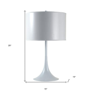 25" White Metal Table Lamp With White Classic Drum Shade