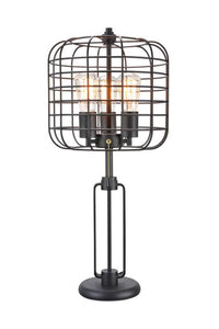 27" Black Metal Industrial Cage Design Three Light Table Lamp