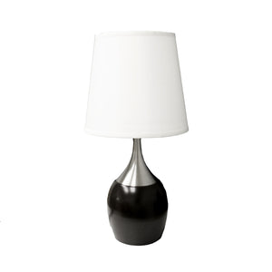 25" Black and Silver Gourd Table Lamp With White Tapered Drum Shade