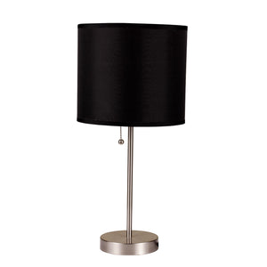 16" Silver Metal Candlestick Table Lamp With Black Classic Drum Shade