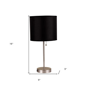 16" Silver Metal Candlestick Table Lamp With Black Classic Drum Shade