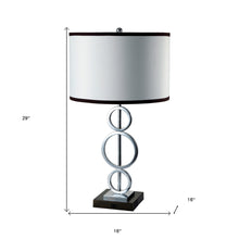 29" Silver Metal Bedside Geo Table Lamp With White and Black Trim Classic Drum Shade