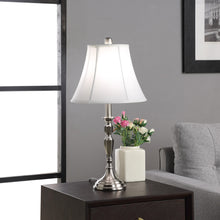 25" Nickel Metal Bedside Table Lamp With White Bell Shade