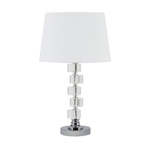 20" Silver Crystal Stacked Geo Cubes Table Lamp With White Classic Empire Shade