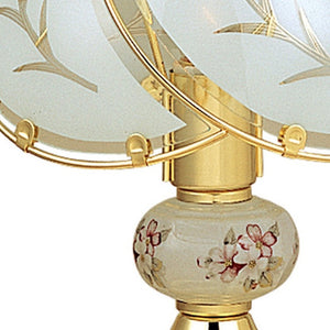 14" Gold Bedside Table Lamp With White Flowers Novelty Shade