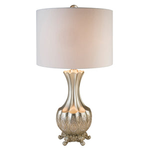 Elegant Silver Table Lamp With White Linen Lamp Shade