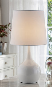 24" White Metal Bedside Table Lamp With Off-White Shade