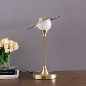 16" Gold Globe Led Table Lamp With Gold Novelty Shade