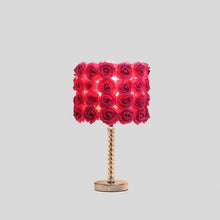 18" Silver Bedside Led Table Lamp With Red Flowers Drum Shade