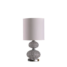 24" Chrome and Faux Crystal Double Orb Table Lamp With White Classic Drum Shade