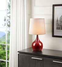 24" Red Metal Bedside Table Lamp With White Shade