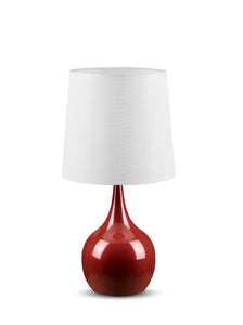24" Red Metal Bedside Table Lamp With White Shade