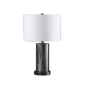 21" Glass LED Cylinder Table Lamp with Nightlight and White Drum Shade
