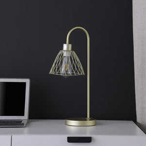 21" Gold Bedside Table Lamp With Gold Cage Shade