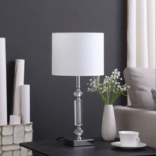 20" Silver Bedside Table Lamp With White Drum Shade