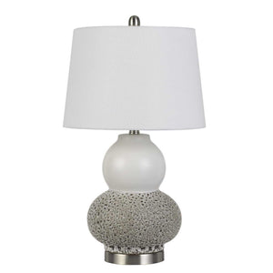 Set Of Two 24" Silver Metal Two Light Desk Table Lamps With White Globe Shade