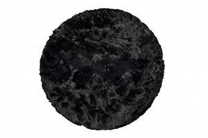 6' X 6' Black Round Faux Fur Washable Non Skid Area Rug