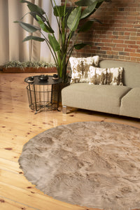 6' X 6' Taupe Round Faux Fur Washable Non Skid Area Rug