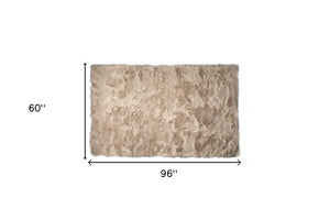 5' X 8' Taupe Faux Fur Non Skid Area Rug