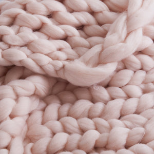 Pink Boho Chunky Knit Throw Blanket