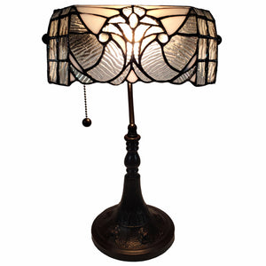 16" Tiffany Style White and Gray Banker Desk Lamp