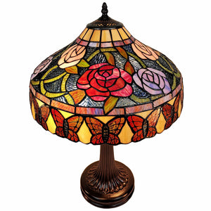 24" Stained Glass Red Roses Accent Table Lamp