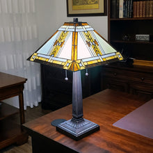 23" Stained Glass Two Light Mission Style Table Lamp with Stained Glass Shade