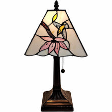 15" Tiffany Style Red Floral Hummingbird Table Lamp