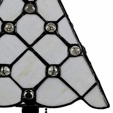 15" Tiffany Style White Stained Glass with Crystals Table Lamp