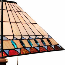23" White Amber and Teal Stained Glass Two Light Mission Style Table Lamp