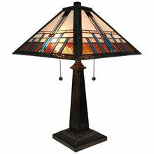 23" Cream Amber and Teal Stained Glass Two Light Mission Style Table Lamp